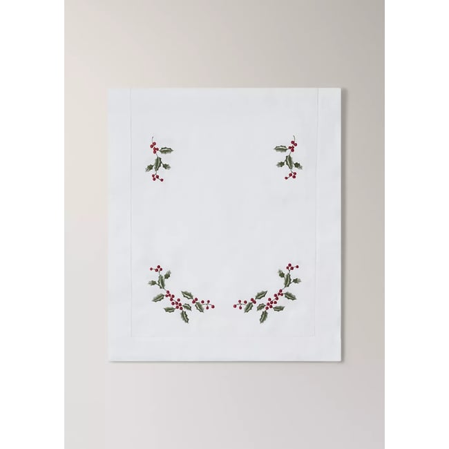 Chemin de table en lin broderie ajourée blanc cassé <span itemprop=