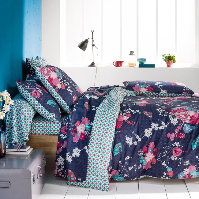 Housse de couette coton, Miss Shanghai imprimé bleu foncé <span itemprop=