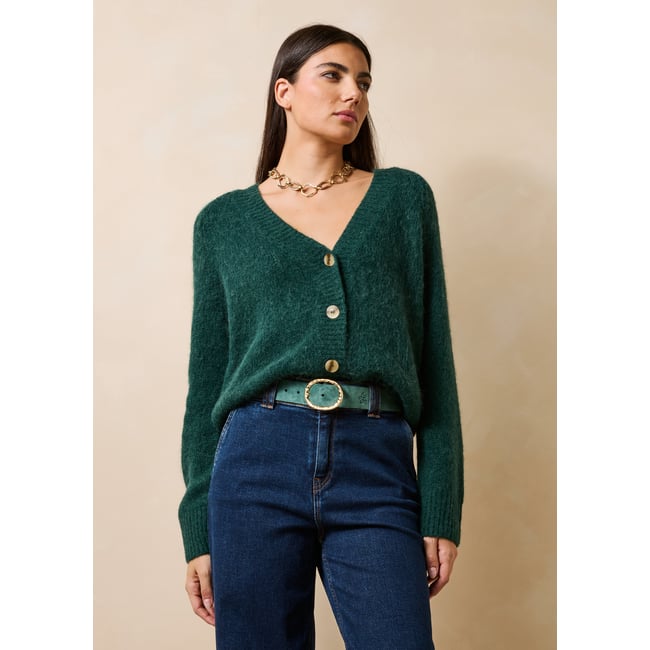 Gilet manches longues col V vert imperial <span itemprop=