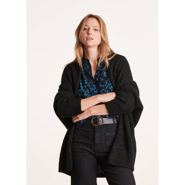 Gilet Ouvert LA FEE MARABOUTEE – Laine Mérinos Noir – Taille 36 – Occasion Très Bon état
