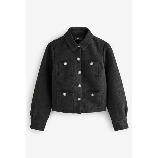 Veste-chemise boutonnée en maille bouclée noir <span itemprop=