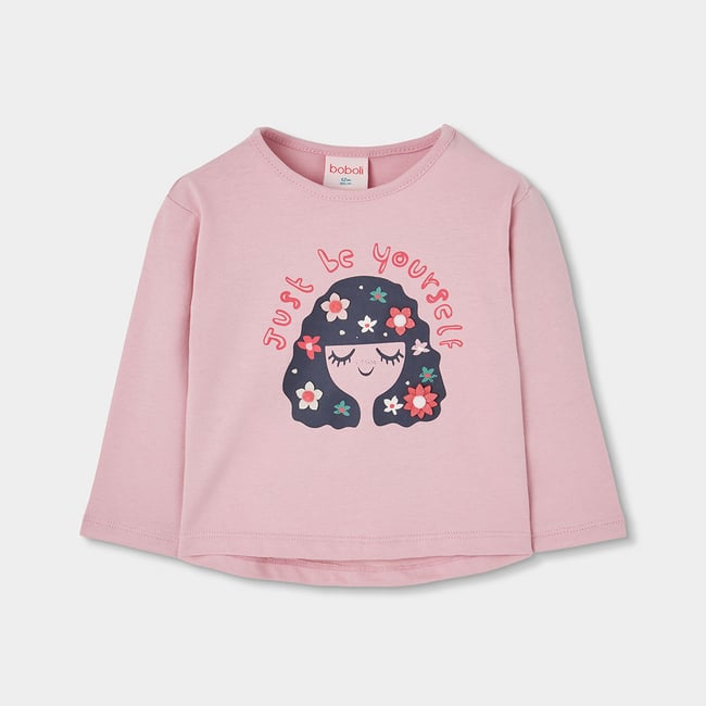 T-shirt en maille fille imprimé fille fleurs pink <span itemprop=