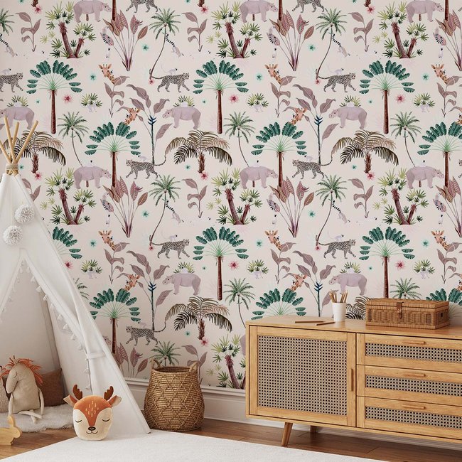 Papier peint hippopotame et léopard Couleur intissé <span itemprop=