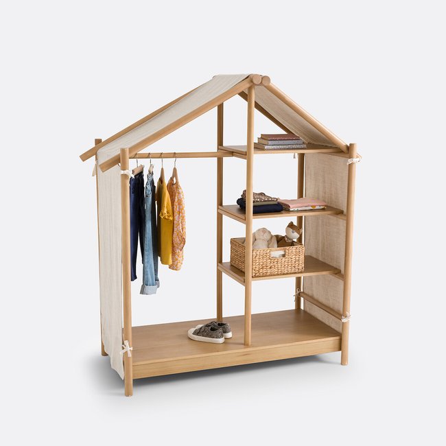 Armoire penderie cabane avec toile, Andy  Couleur naturel <span itemprop=