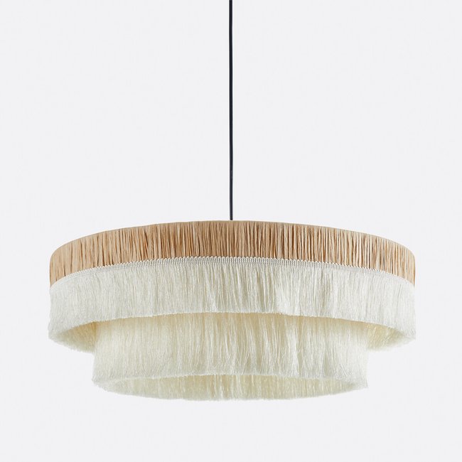 Suspension frangée en raphia Ø50 cm, Kavi Couleur naturel/crème <span itemprop=