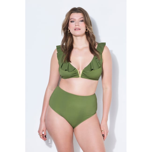 Haut de bikini imprimé, coques souples olive <span itemprop=
