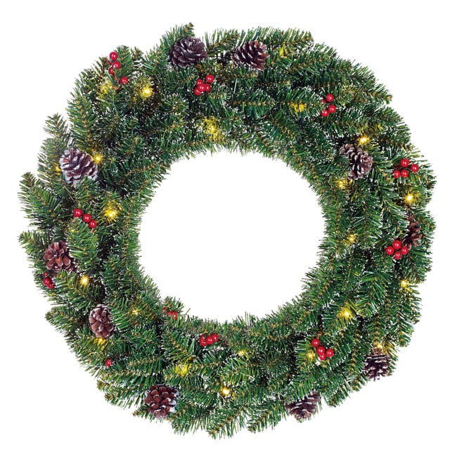Couronne de Noël avec LED CRESTON Couleur vert <span itemprop=