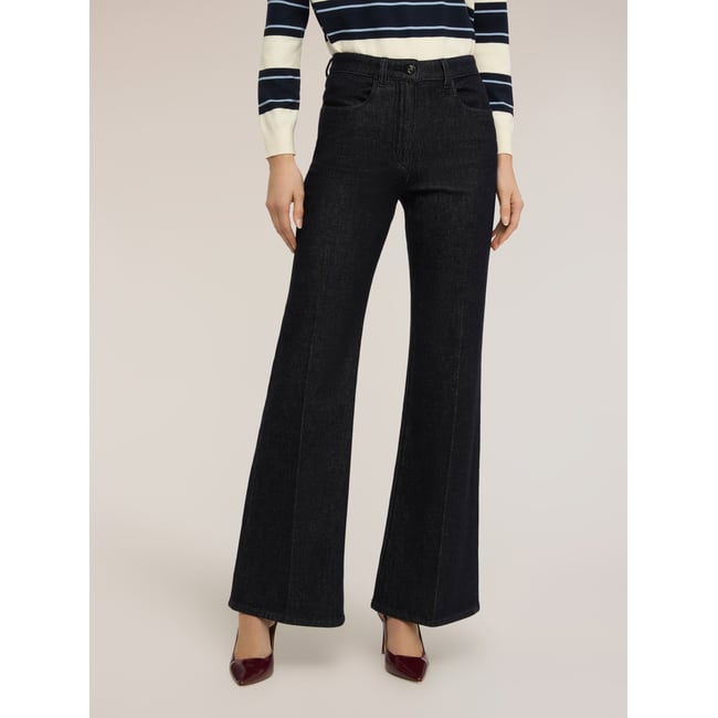 Jean flare taille haute bleu <span itemprop=
