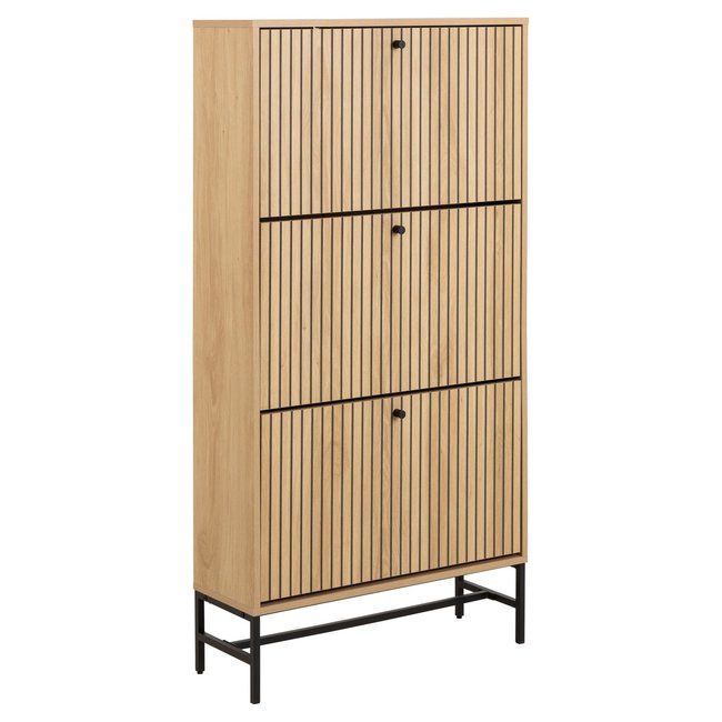 Meuble à chaussures 3 portes effet tasseaux BAÏKAL Couleur beige <span itemprop=