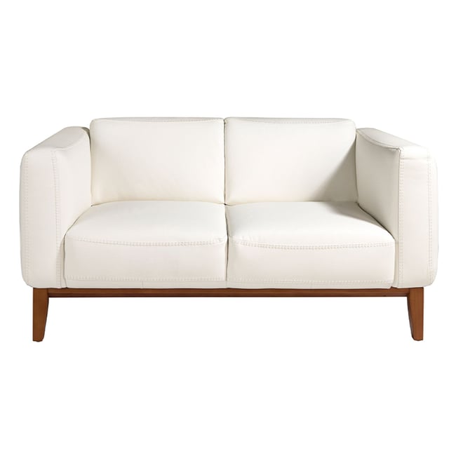 Canapé rembourré en cuir et pieds noyer Couleur blanc | noyer <span itemprop=