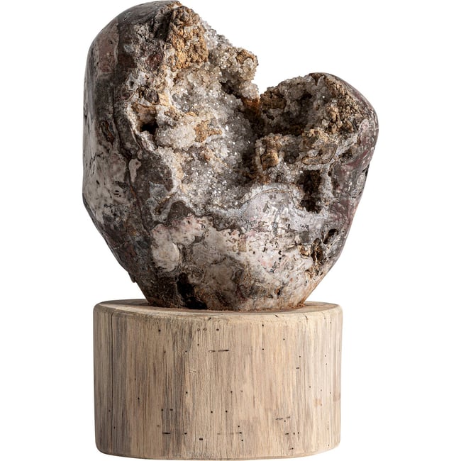 Figurine décorative en quartz et teck Couleur gris foncé et bois clair <span itemprop=
