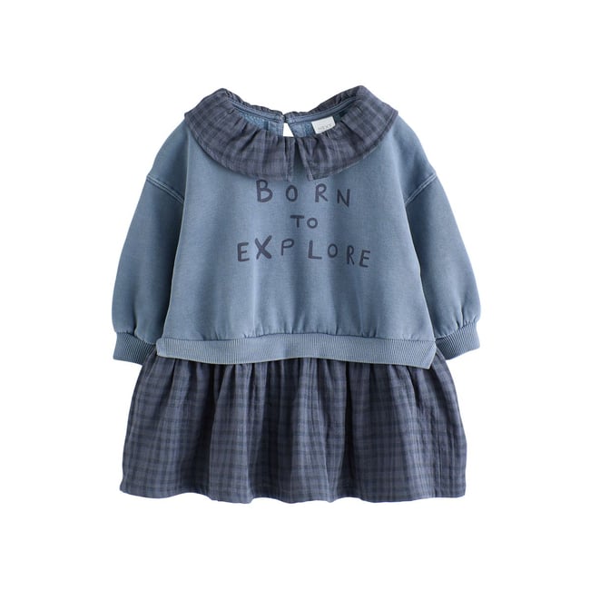 Robe sweat effet superposé bleu marine <span itemprop=