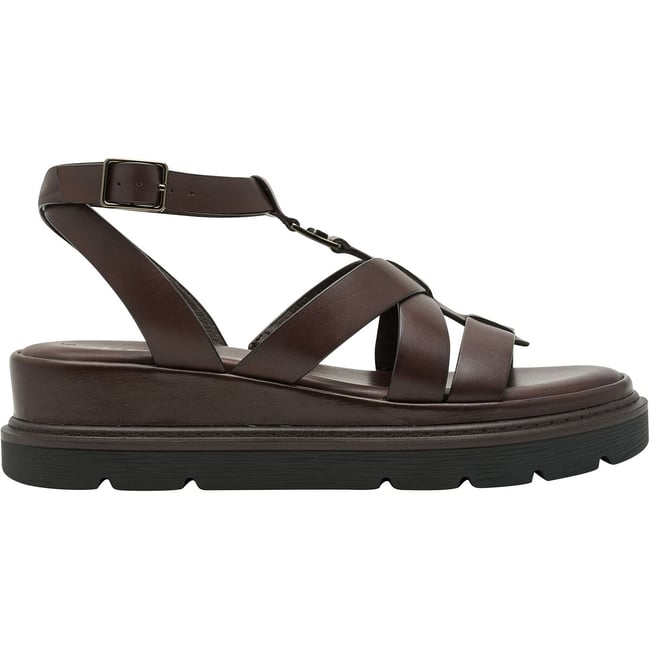 Sandales compensées en cuir kaki <span itemprop=