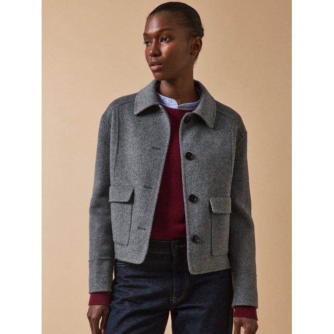 Veste boutonnée lainage double face gris chine moyen <span itemprop=