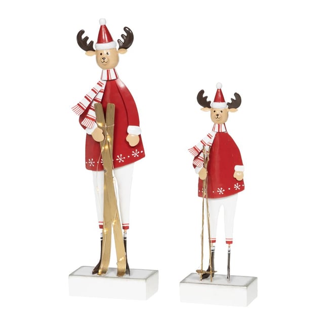 Set de 2 rennes ski à poser en métal avec leds Couleur rouge <span itemprop=
