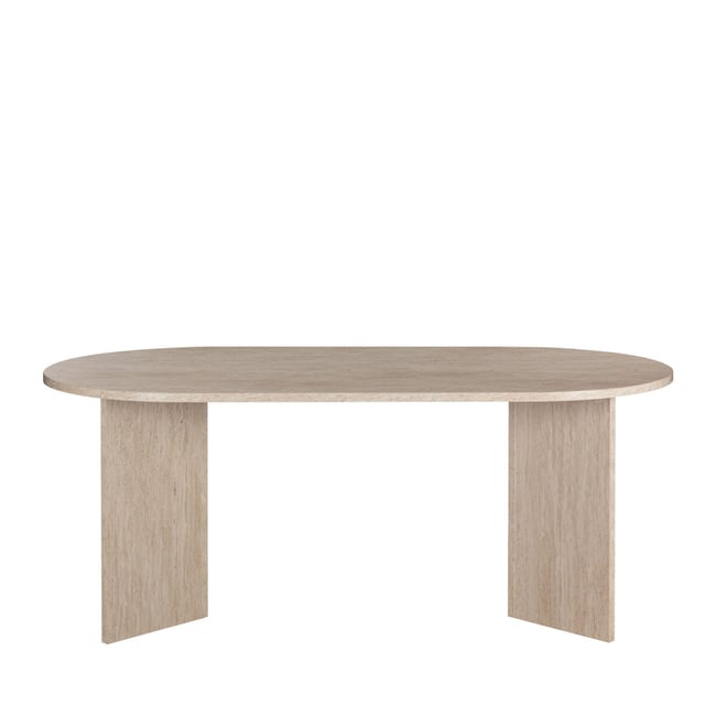 Table à manger 8 personnes ovale effet travertin - CALIAN Couleur beige <span itemprop=