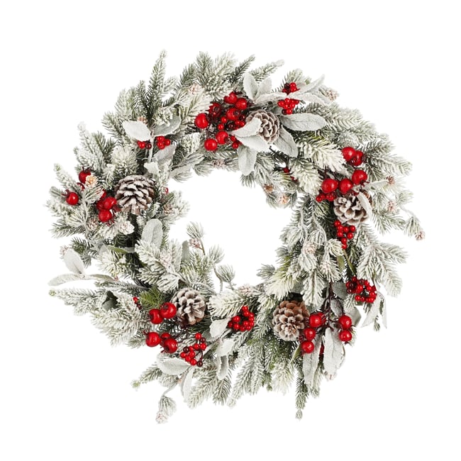 Couronne de Noël enneigée Ø50 cm BELFORT Couleur vert <span itemprop=