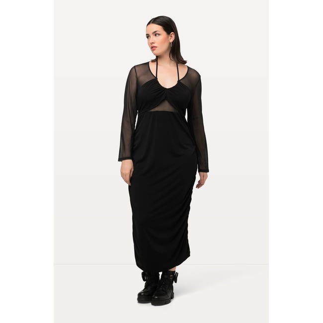 Robe maxi, décolleté en V et manches longues noir <span itemprop=