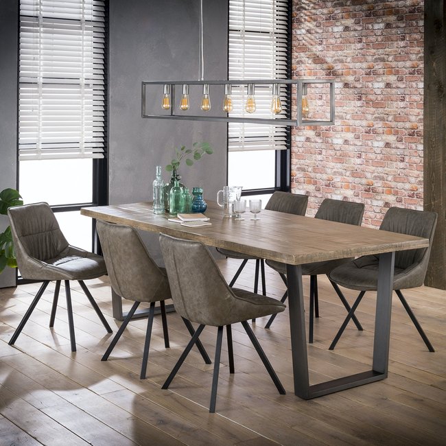 Table à manger contemporaine bois manguier massif blanchi pied métal 230cm LUCKNOW Couleur bois naturel <span itemprop=