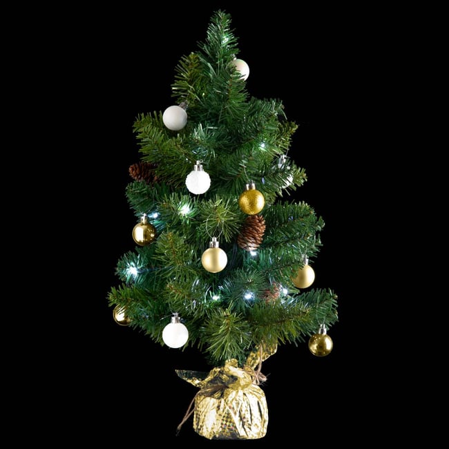 Sapin H50 cm avec décorations et guirlande lumineuse copper 20 LED multicolore <span itemprop=
