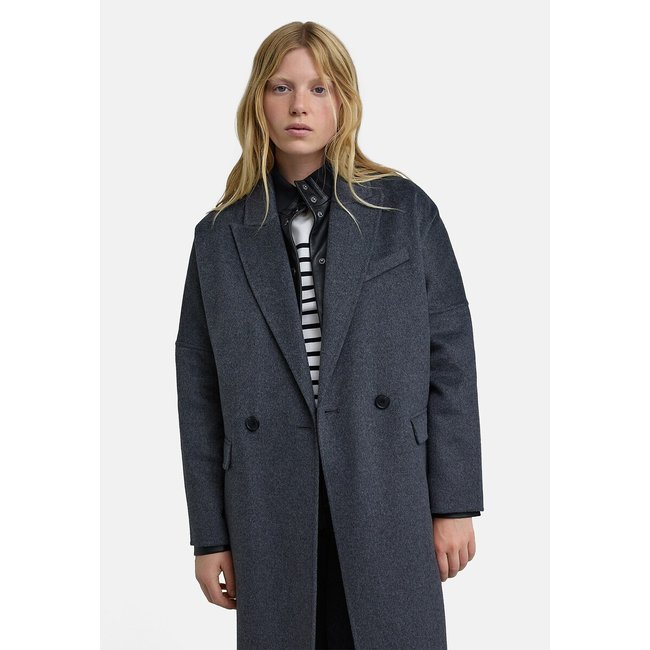 Manteau long boutonnage croisé gris anthracite <span itemprop=