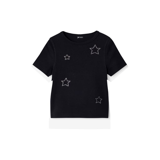 T-shirt manches courtes cropped noir <span itemprop=