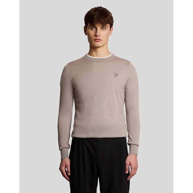 Pull en laine mérinos col rond brun cendre <span itemprop=