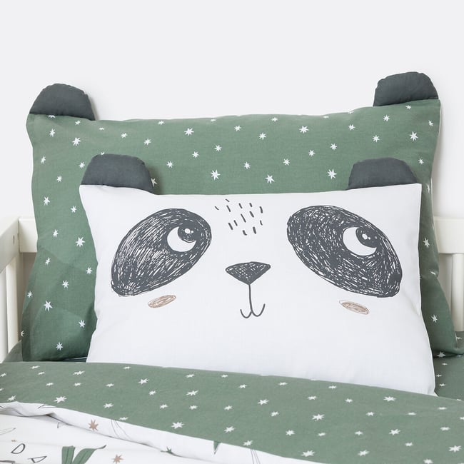 Taie d'oreiller bébé coton, Panda Mania imprimé kaki <span itemprop=