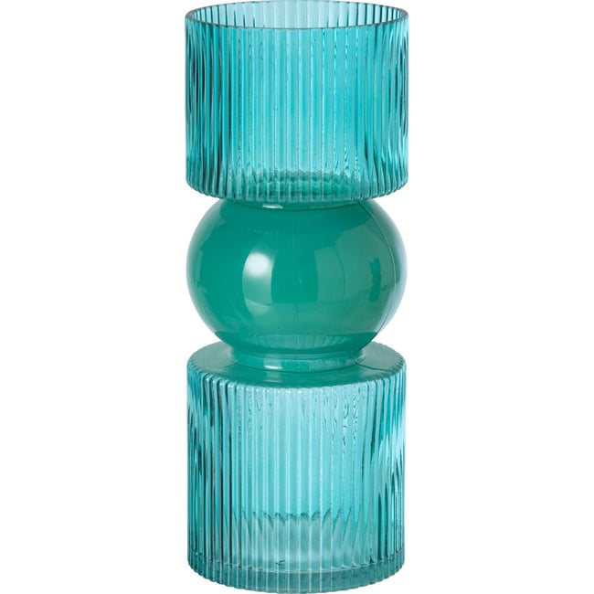 Vase en verre strié Couleur turquoise <span itemprop=
