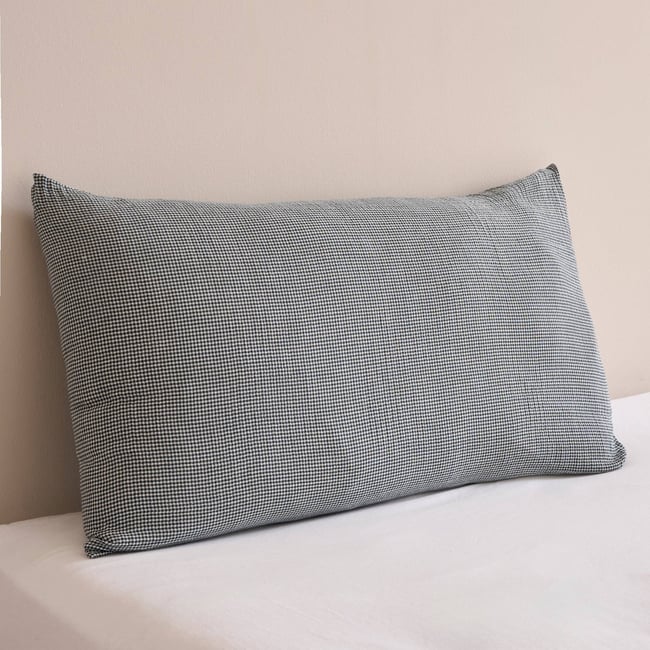 Taie oreiller vichy, gaze de coton, 100% coton bio GOTS cedre <span itemprop=