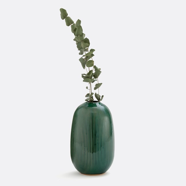 Vase en céramique, hauteur 26 cm, Estria Couleur vert <span itemprop=