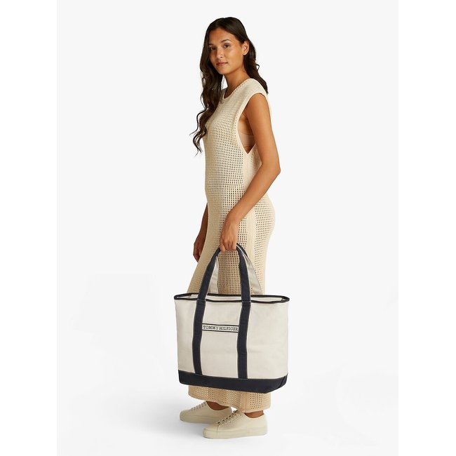 Summer Canvas Tote Bag, ecru/navy, TOMMY HILFIGER