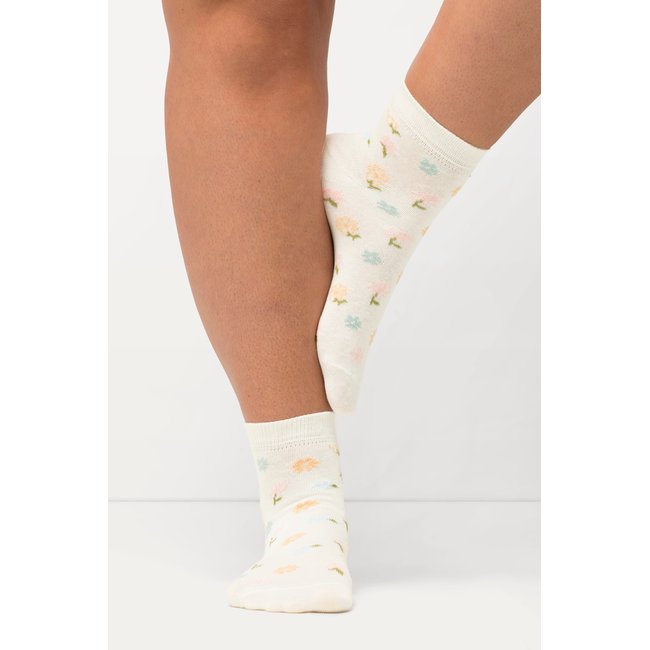 Chaussettes, lot de 2, fleurs, tige courte blanc neige <span itemprop=