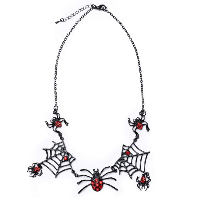 Collier enfant sorcière araignée Halloween noir <span itemprop=