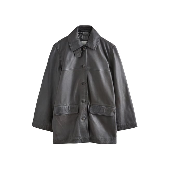Veste utilitaire en cuir gris anthracite <span itemprop=
