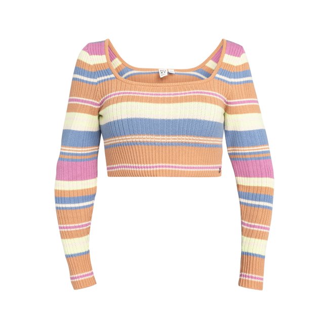 Pull court SUNSHINE DAY. marron camel swithbackstripe sweaters <span itemprop=