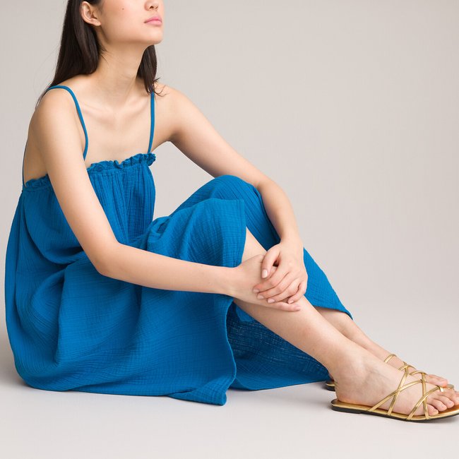 Robe bain de soleil, fines bretelles bleu <span itemprop=