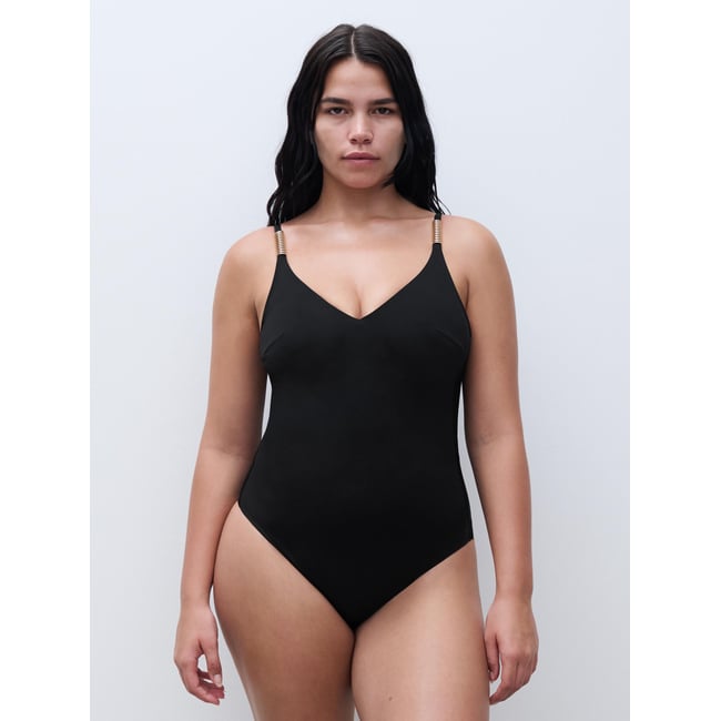 Maillot de bain 1 pièce sans armature triangle coques spacer ICON noir <span itemprop=