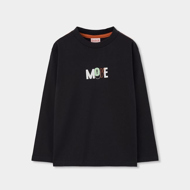 T-shirt garçon en maille imprimé Move noir <span itemprop=