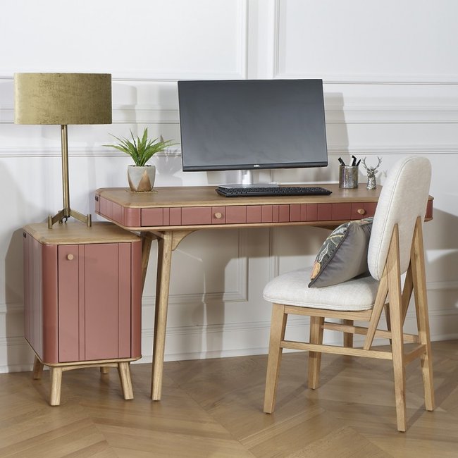 Bureau 2 tiroirs en chêne KYOTO Couleur brique <span itemprop=