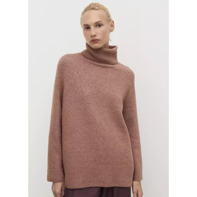 Pull-over maille col montant marron moyen <span itemprop=