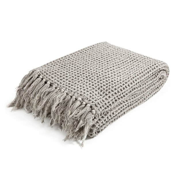 Plaid coton tricoté à franges nouées WAFFLE - MAGMA HEIMTEX