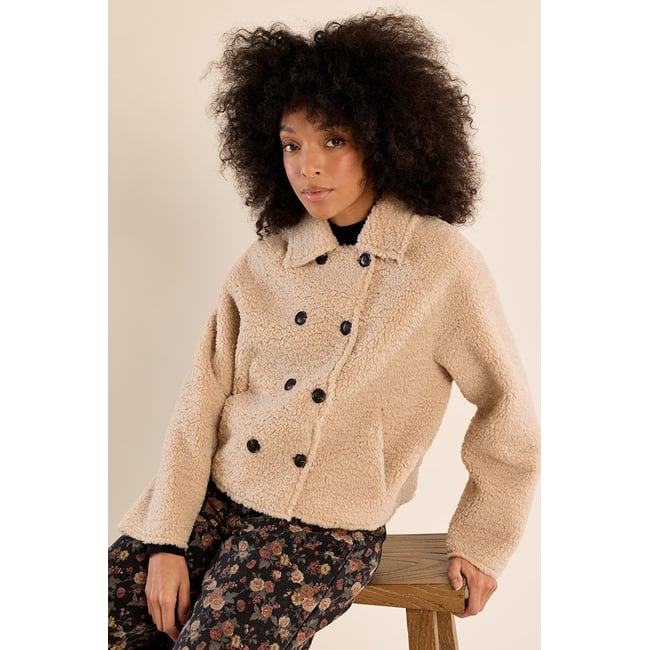 Veste courte imitation mouton beige <span itemprop=