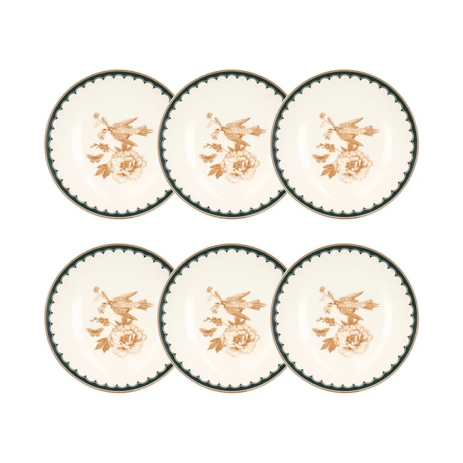 Lot de 6 assiettes creuses en porcelaine 21cm, BOTANIC Couleur blanc-vert <span itemprop=