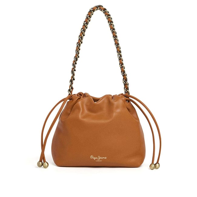 Sac Hobo Effet Cuir beige chameau <span itemprop=
