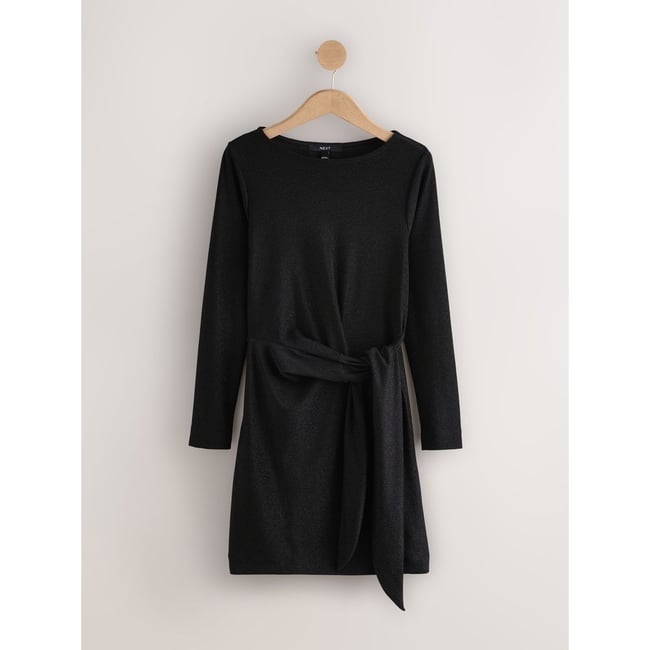 Robe courte scintillante à manches longues argenté/noir <span itemprop=