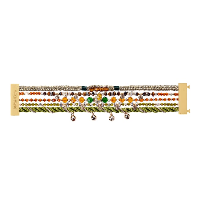 Bracelet manchette multiliens avec perles et pampilles ALOF vert <span itemprop=