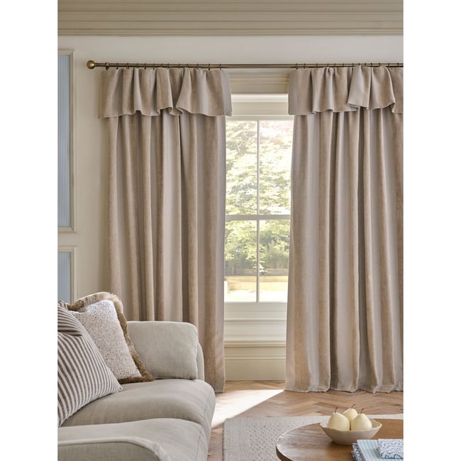 Rideaux doublés à rabat et volant en chenille naturel <span itemprop=
