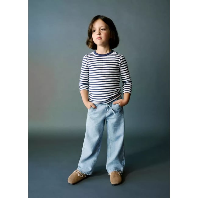 T-shirt côtelé à rayures bleu marine <span itemprop=