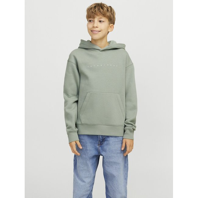Sudadera polar con capucha, texto estampado gris <span itemprop=